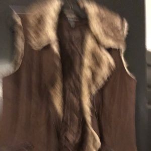 David Kahn Brown Suede Faux Fur Vest